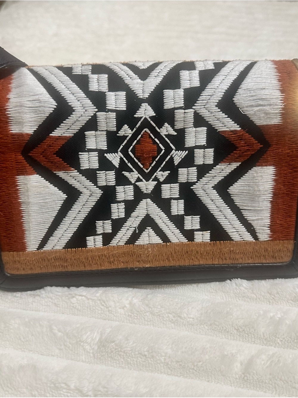 Sam Edelman Black, White & Brown Embroidered Crossbody Bag